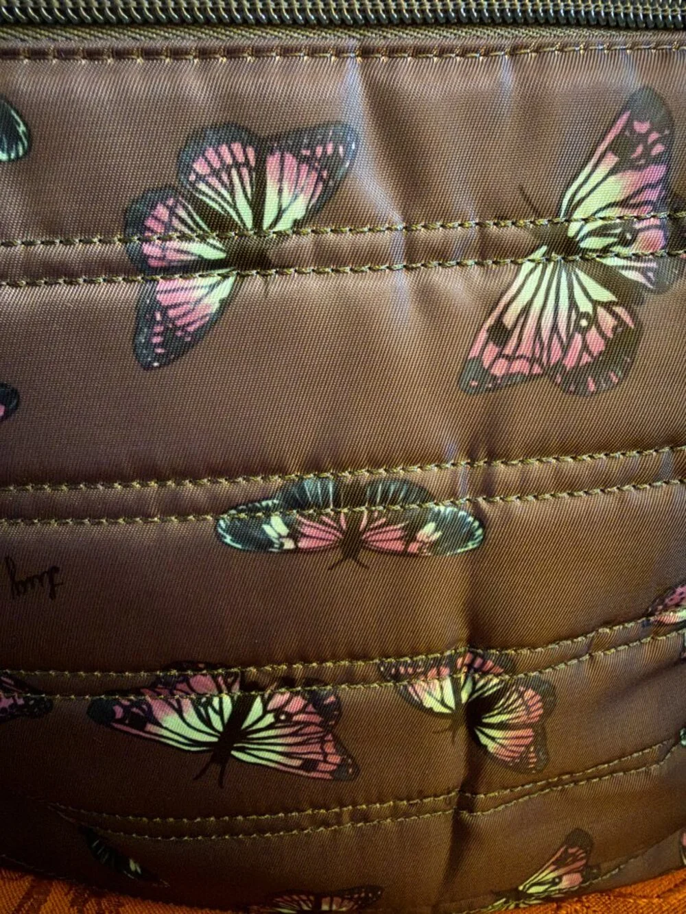 Lug Zipliner 2 Convertible Hobo Bag Gray w/Pink & Blue Butterfly Print